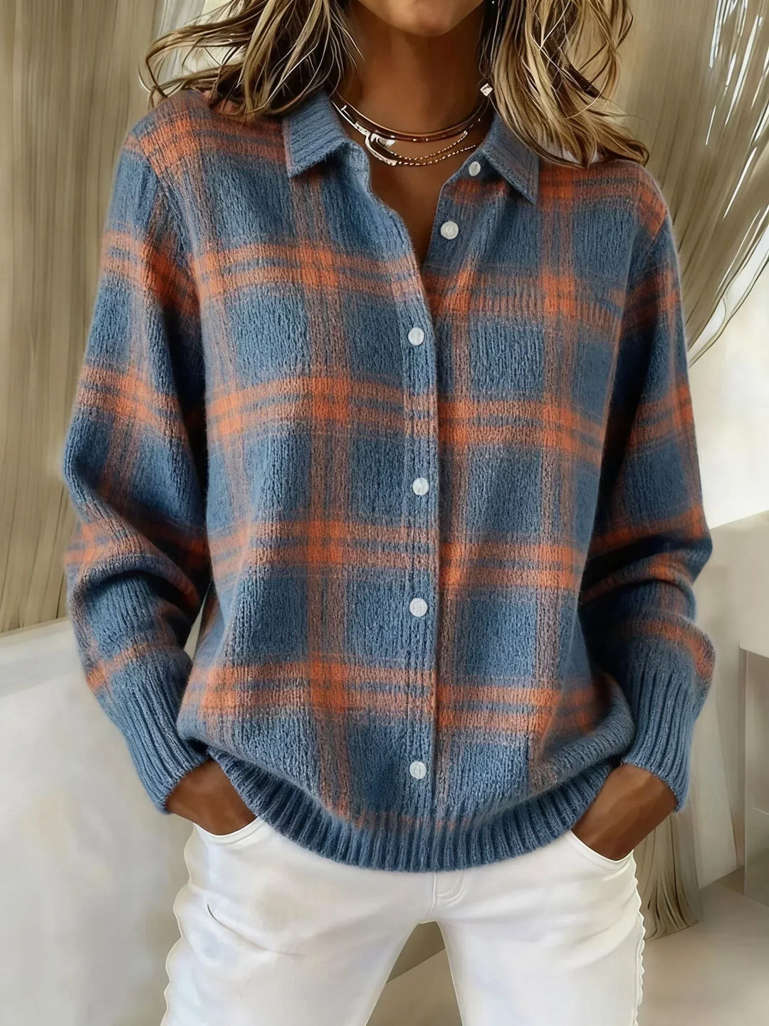 Denise | Retro Contrast Plaid Sweater