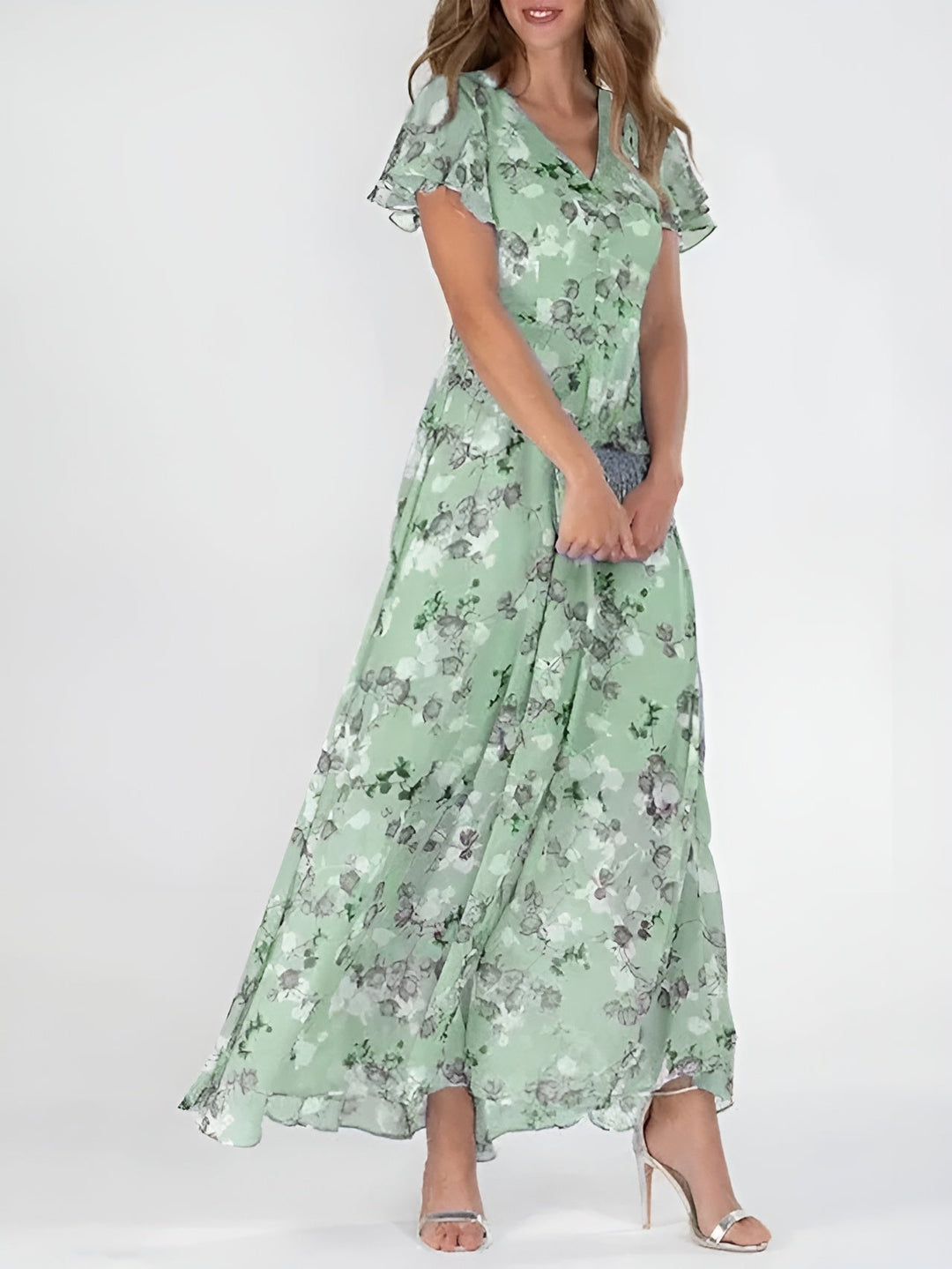 jenniffer™ | Flutter Sleeve Floral Maxi Dress