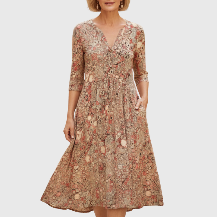 Harlow | Graceful V-Neck Elegance Midi Dress