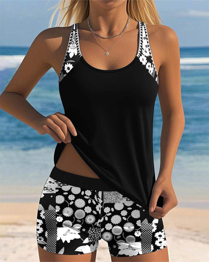Nicolette | Swimsuit Tank Top with Printed Boxer Set