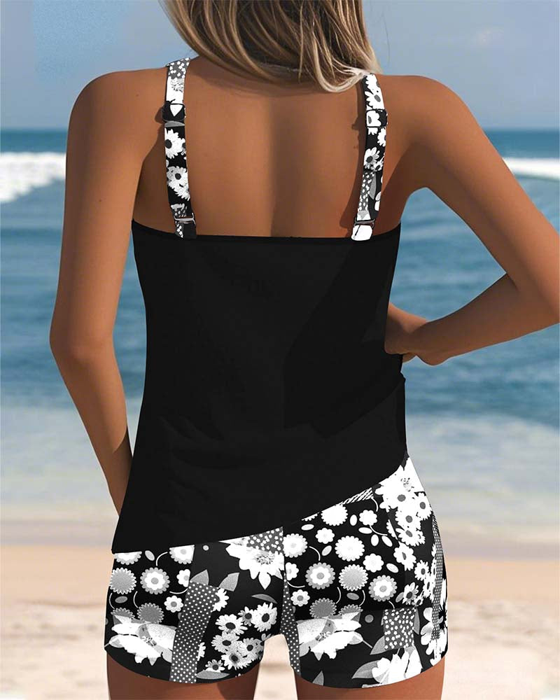 Nicolette | Swimsuit Tank Top with Printed Boxer Set