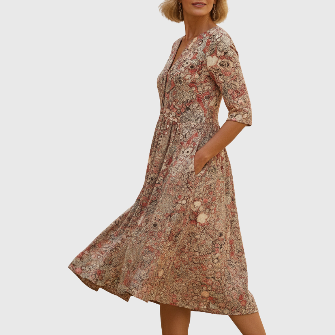 Harlow | Graceful V-Neck Elegance Midi Dress