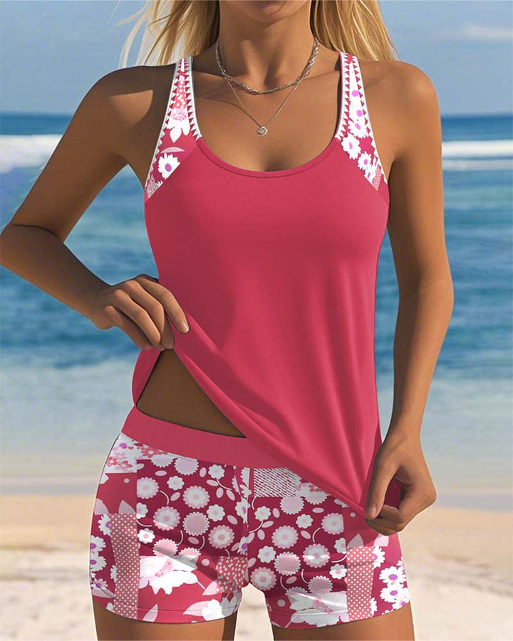 Nicolette | Swimsuit Tank Top with Printed Boxer Set