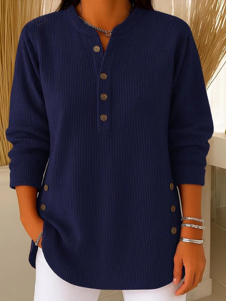 Willow - Casual Ribbed Long Sleeve Henley Top
