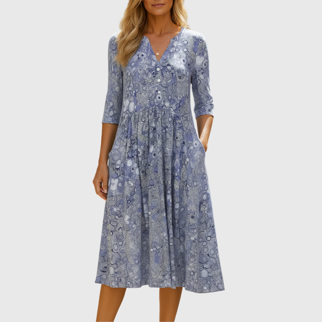 Harlow | Graceful V-Neck Elegance Midi Dress