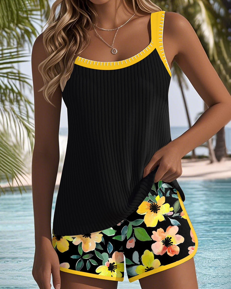 Karen | Swimsuit Tank Top with Floral Boxer Set