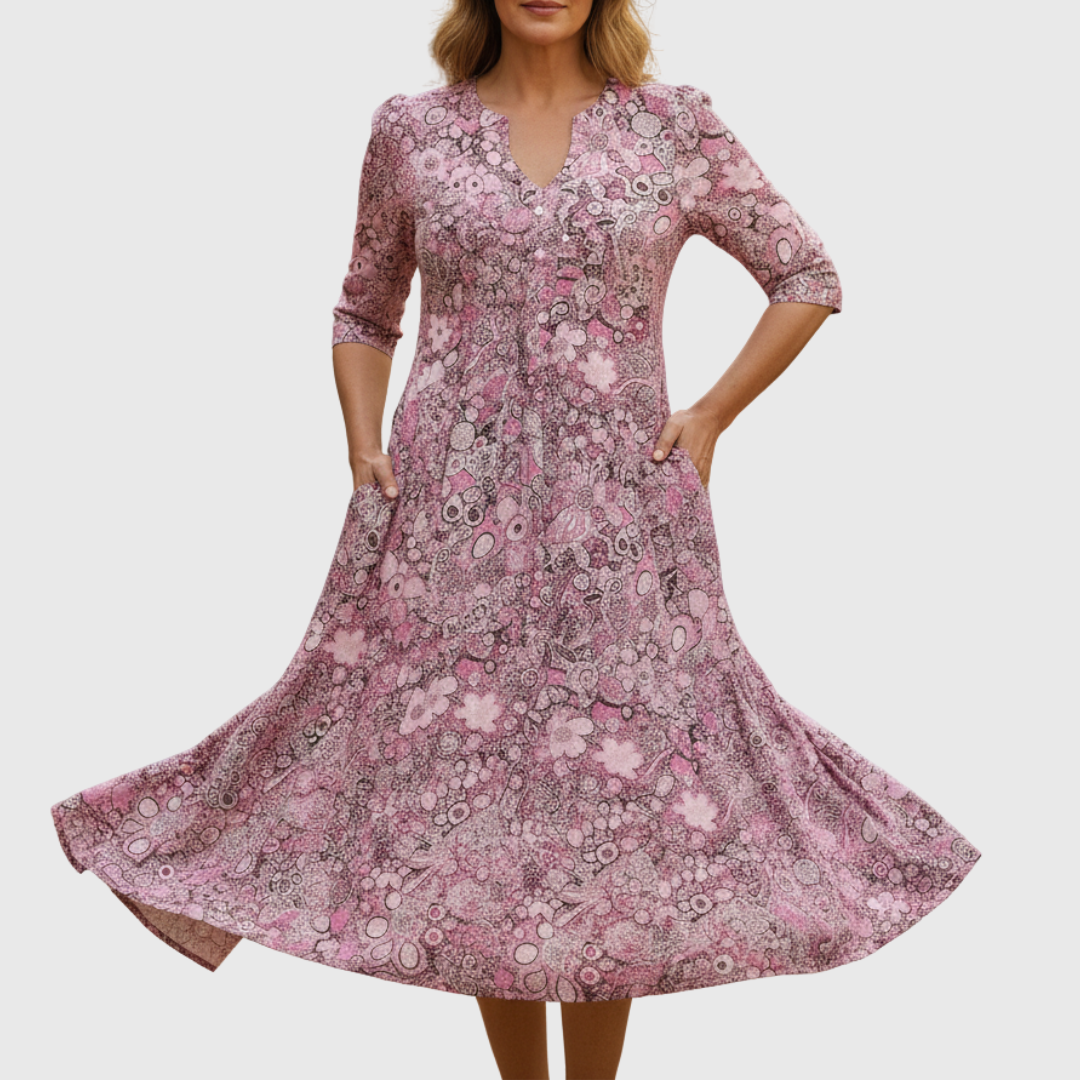 Harlow | Graceful V-Neck Elegance Midi Dress