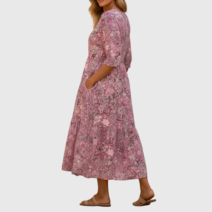 Harlow | Graceful V-Neck Elegance Midi Dress