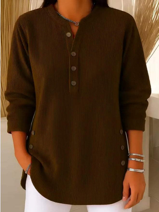 Willow - Casual Ribbed Long Sleeve Henley Top