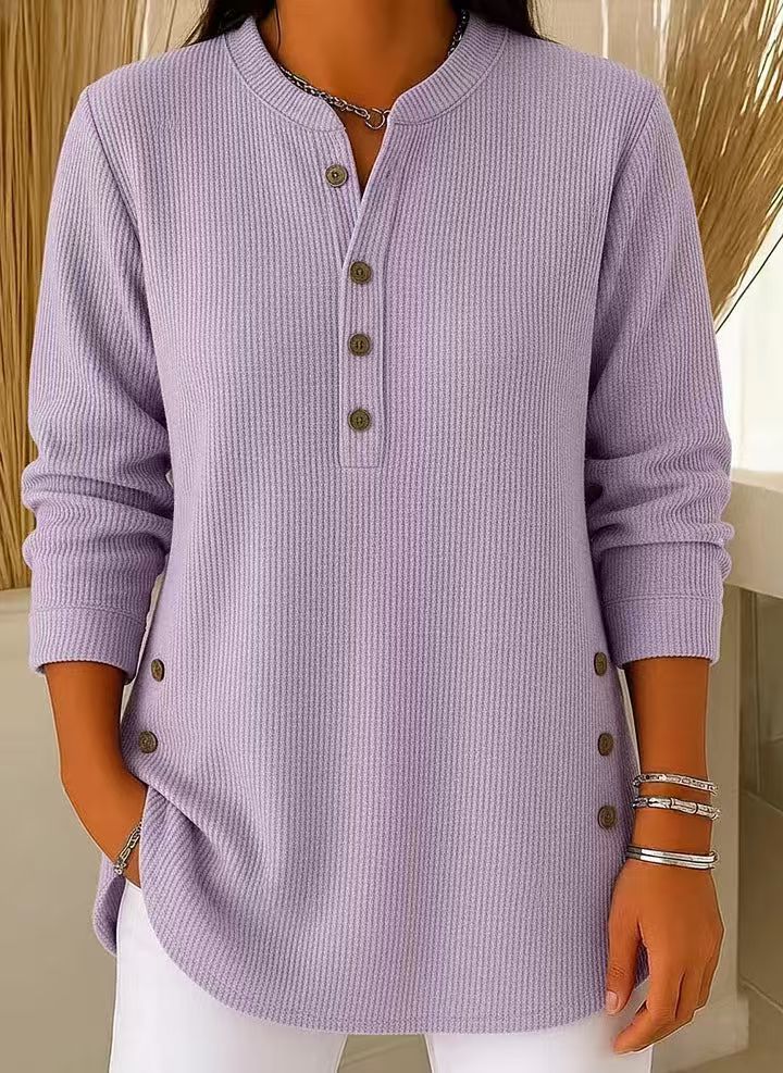 Willow - Casual Ribbed Long Sleeve Henley Top