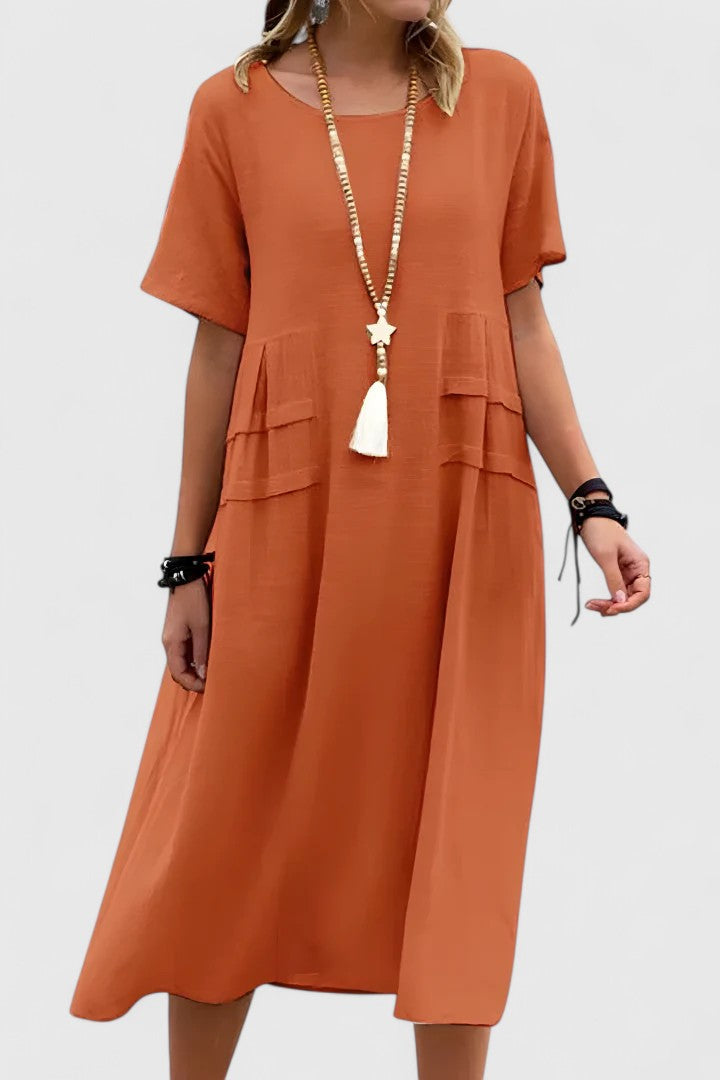 Amara™ | Loose Short-Sleeve midi pocket Dress