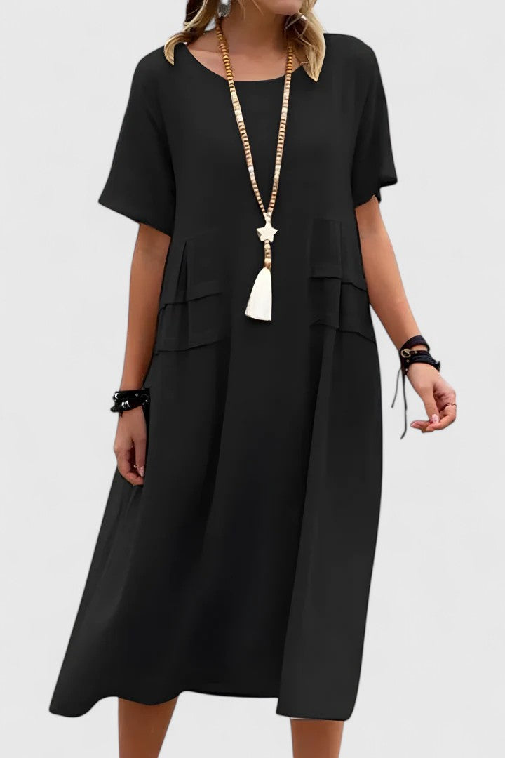 Amara™ | Loose Short-Sleeve midi pocket Dress