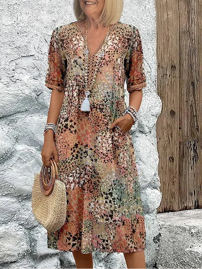 Amalia | Floral elegant Midi Dress with Tummy Coverage