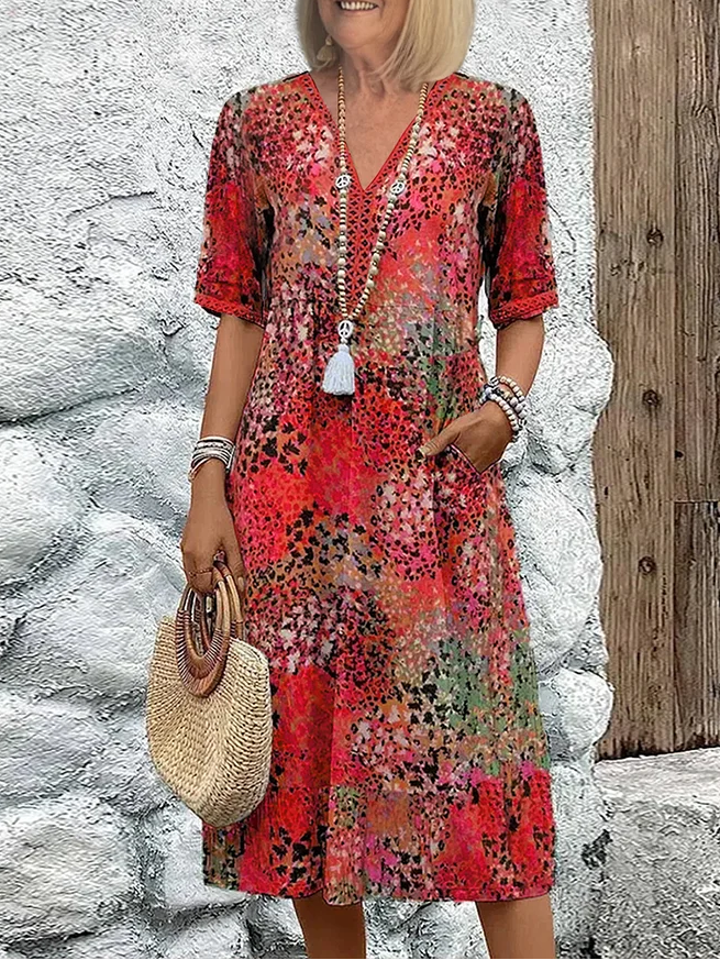 Amalia | Floral elegant Midi Dress with Tummy Coverage